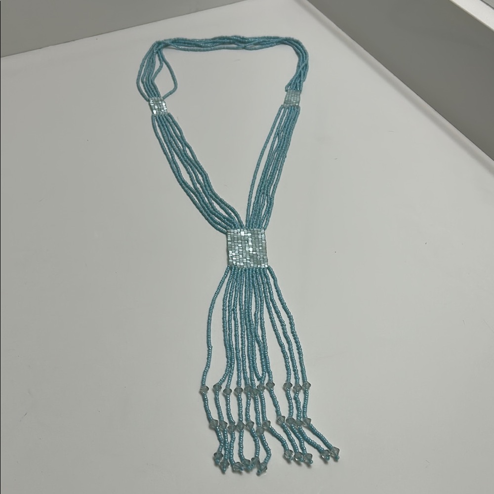 Elegant Sead Beaded Necklace in Light Iridescent Blue